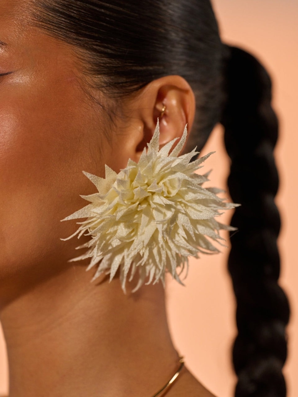 Statement Ivory Floral Pom-Pom Drop Earrings